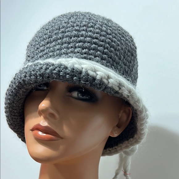 Gray and White Knit Hat
